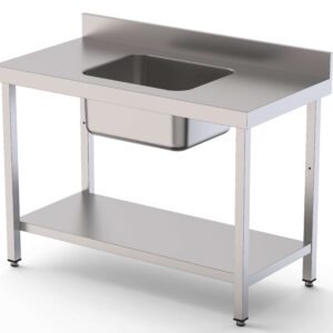 Mesa de Trabajo Acero Inoxidable Mural Con Estante y Con Cubeta Central 1500x600x850h mm WTW16015CB1