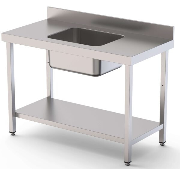 Mesa de Trabajo Acero Inoxidable Mural Con Estante y Con Cubeta Central 2000x700x850h mm WTW17020CB1