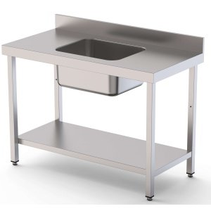 Mesa de Trabajo Acero Inoxidable Mural Con Estante y Con Cubeta Central 1500x600x850h mm WTW16015CB1