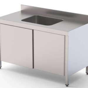 Mesa de Trabajo Acero Inoxidable Mural Con Puertas y Con Cubeta Central 1600x600x850h mm WTW16016CBSD