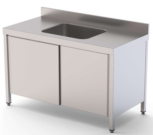 Mesa de Trabajo Acero Inoxidable Mural Con Puertas y Con Cubeta Central 2000x700x850h mm WTW17020CBSD