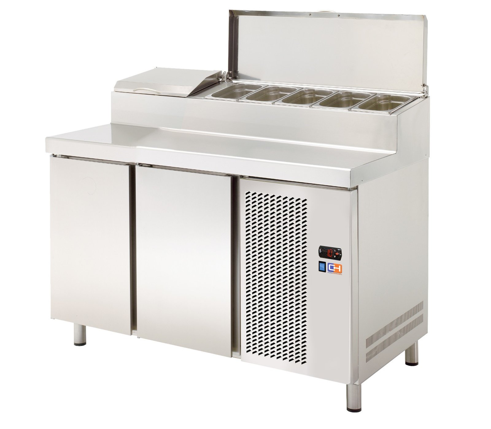 Mesa Refrigerada GN1/1 2 Puertas Preparación Encimera Inoxidable y Vitrina ingredientes GN1/3 1350x708x850h mm Línea CORDOBA MRP-135E