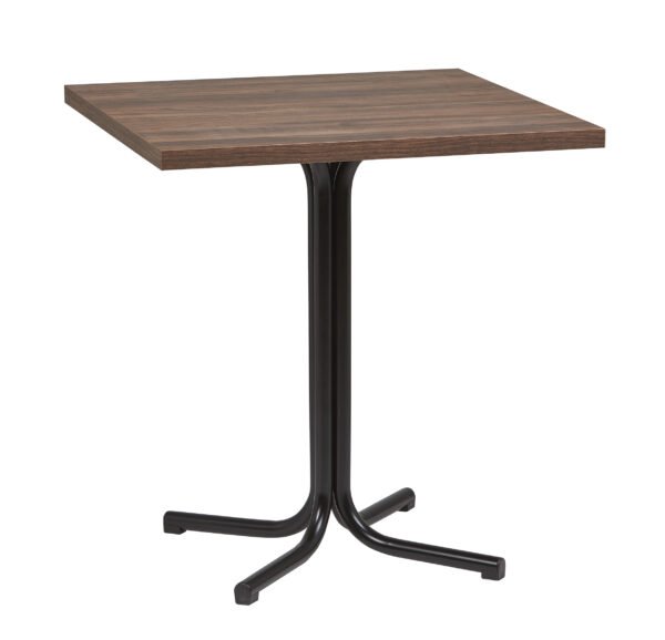 Mesa Interior Armazón Plastificado Negro con Tablero de Melamina Nogal 70x70 cm MERIDA NOG